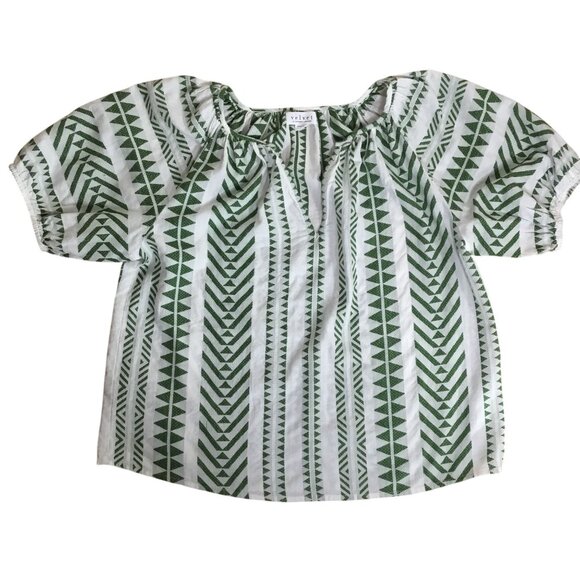 VELVET GRAHAM SPENCER Zaria Jacquard Green White Puff Sleeve Peasant Top L NWOT - Picture 3 of 7